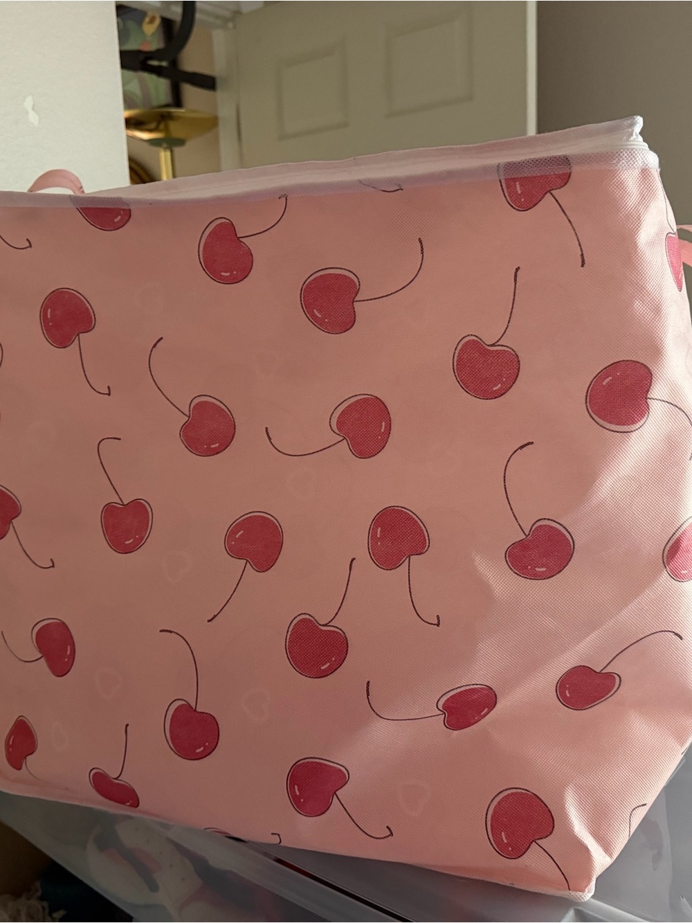 Pink Cherry Print Storage Bag/Container